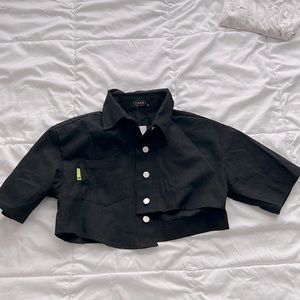 Asymmetrical Short Sleeve Denim Jacket - CIDER